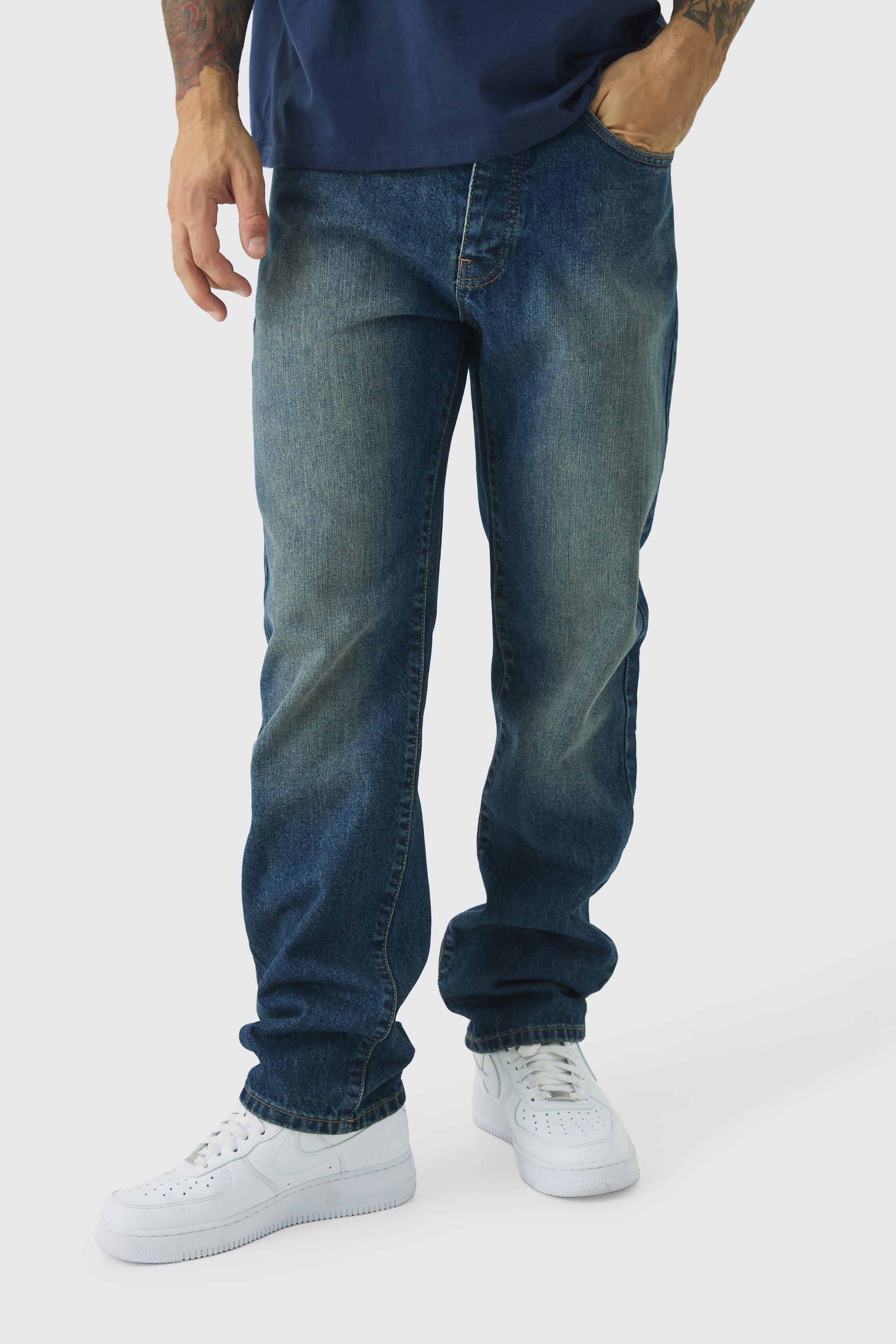 Mens Blue Straight Leg Tinted Jeans, Blue